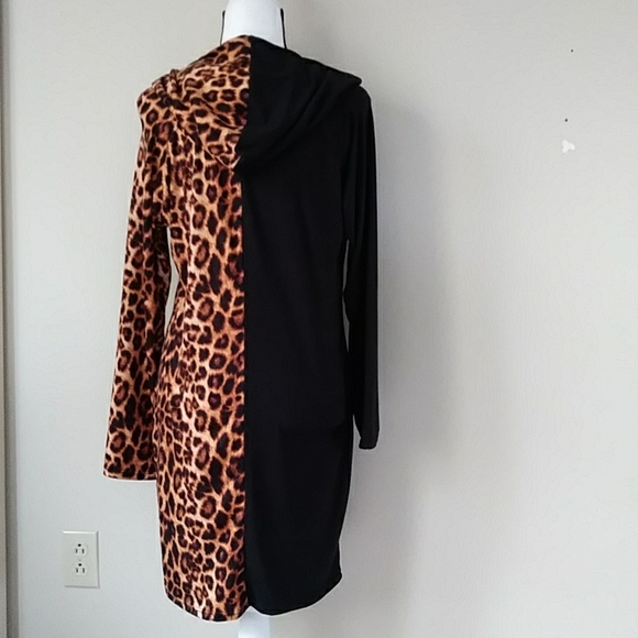 NWOT Arabella Color Block Leopard Print Hooded Dress XL Black Brown - Picture 7 of 16
